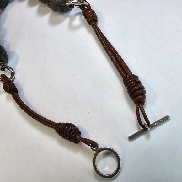 Brunello Cucinelli Labradorite Natural Gemstone Faceted Beads & Leather Necklace - Picture 4 of 9